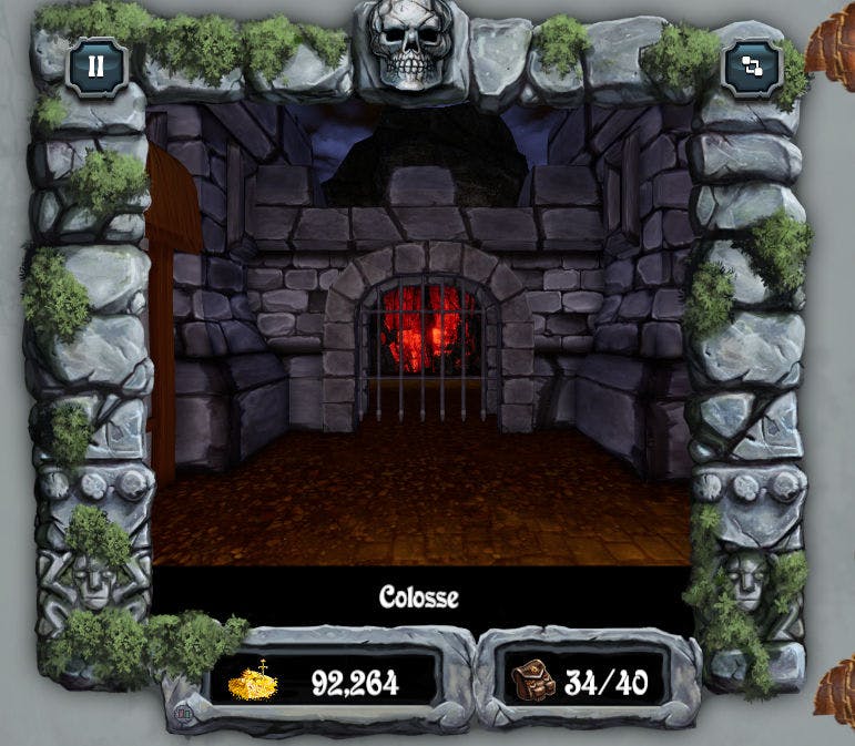 Screenshot of the Bard's Tale 2 game engine, showing the Destiny Stone dungeon entrance as a big rock with a glowing crack in the side.
